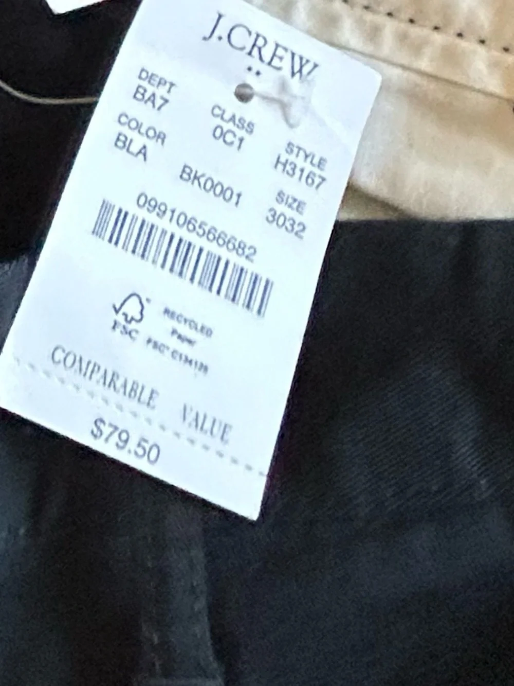 J. Crew Black Slim Chino Pants size 30x32
